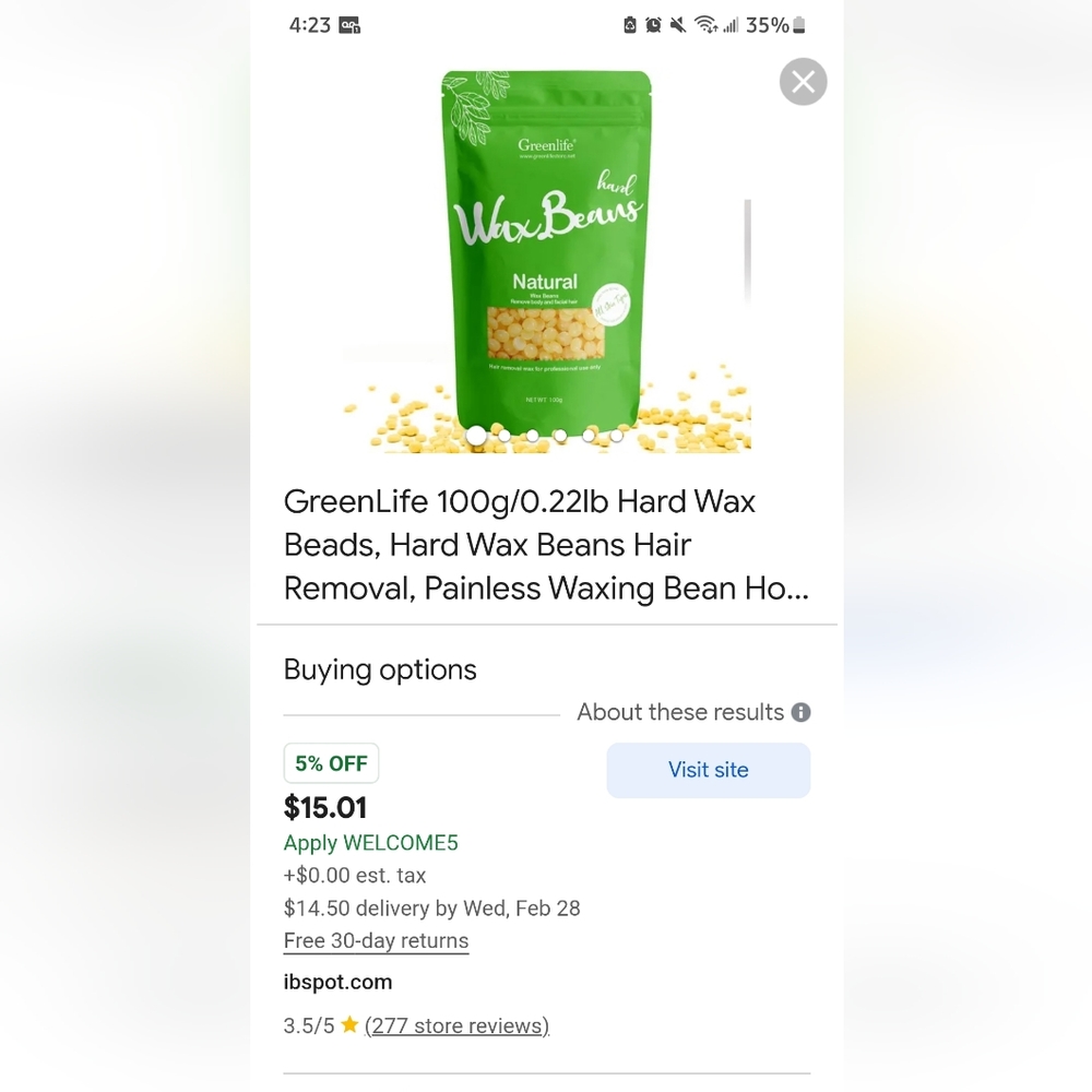 Greenlife hard wax beads and applicator sticks